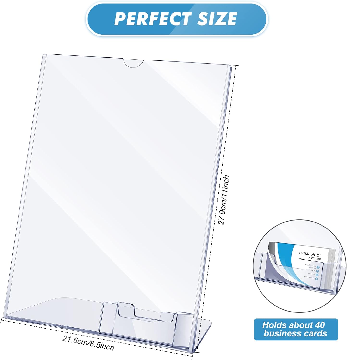 Wholesale 8.5 x 11 Acrylic Sign Holder with Business Card Holder Clear Brochure Display Stand with Attached Business Card Pocket Advertisement Printed Material Flyer Holder Flyer Stand Frame (6) China Factory Bulk Supply