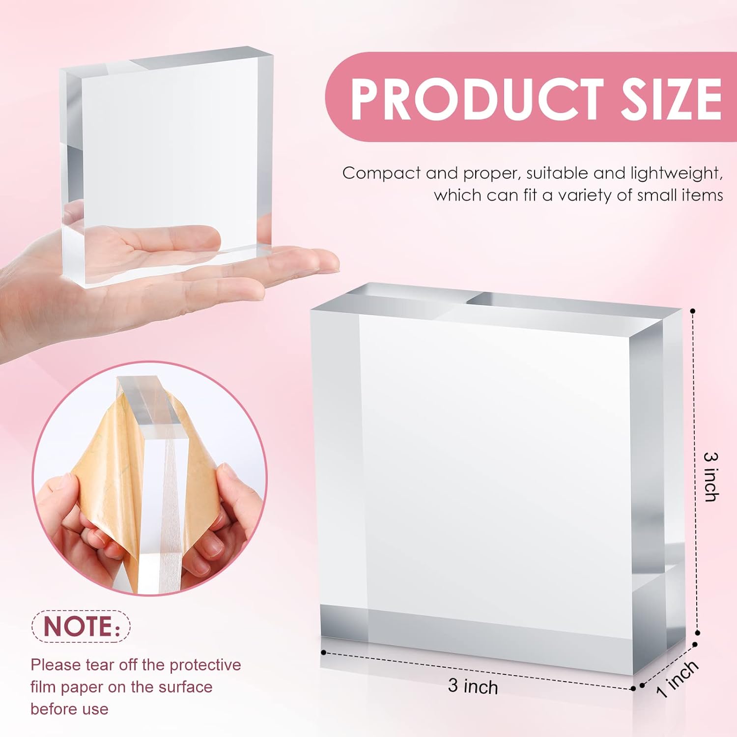ODM Vicenpal 16 Pieces Acrylic Square Display Blocks 3 x 3 x 1 Inches Clear Polished Acrylic Cube Jewelry Display Stand Ring Showcase Holder Base Custom Logo Service
