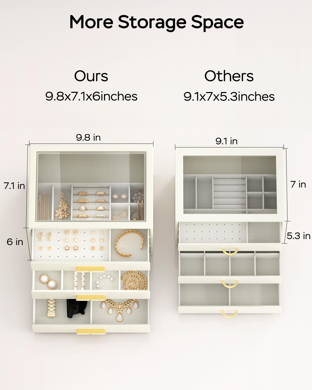 Direct Manufacturer Jewelry Box for Women, 3-Layer Drawer Jewelry Organizer with Clear lid, Large Jewelry Boxes Accessory for Necklaces, Rings, Earrings, Bracelets Storage, Mothers Day Gifts for Mom, Cloud White Low MOQ