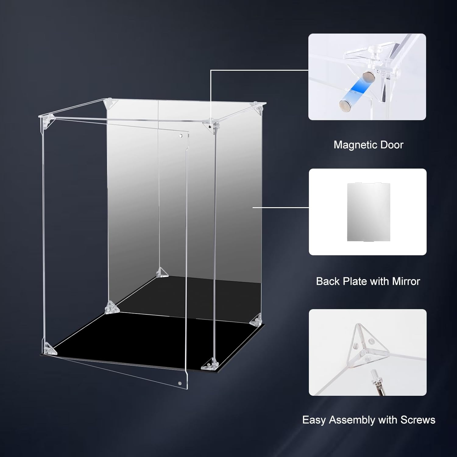 Wholesale OEM ODM Acrylic Display Case for Collectibles Assemble Clear Acrylic Display Box with Mirrored Back, Alternative Glass Case for Action Figures Lego Model Doll Toys Display (10x10x15.7 inch; 25x25x40 cm) Factory & Supplier