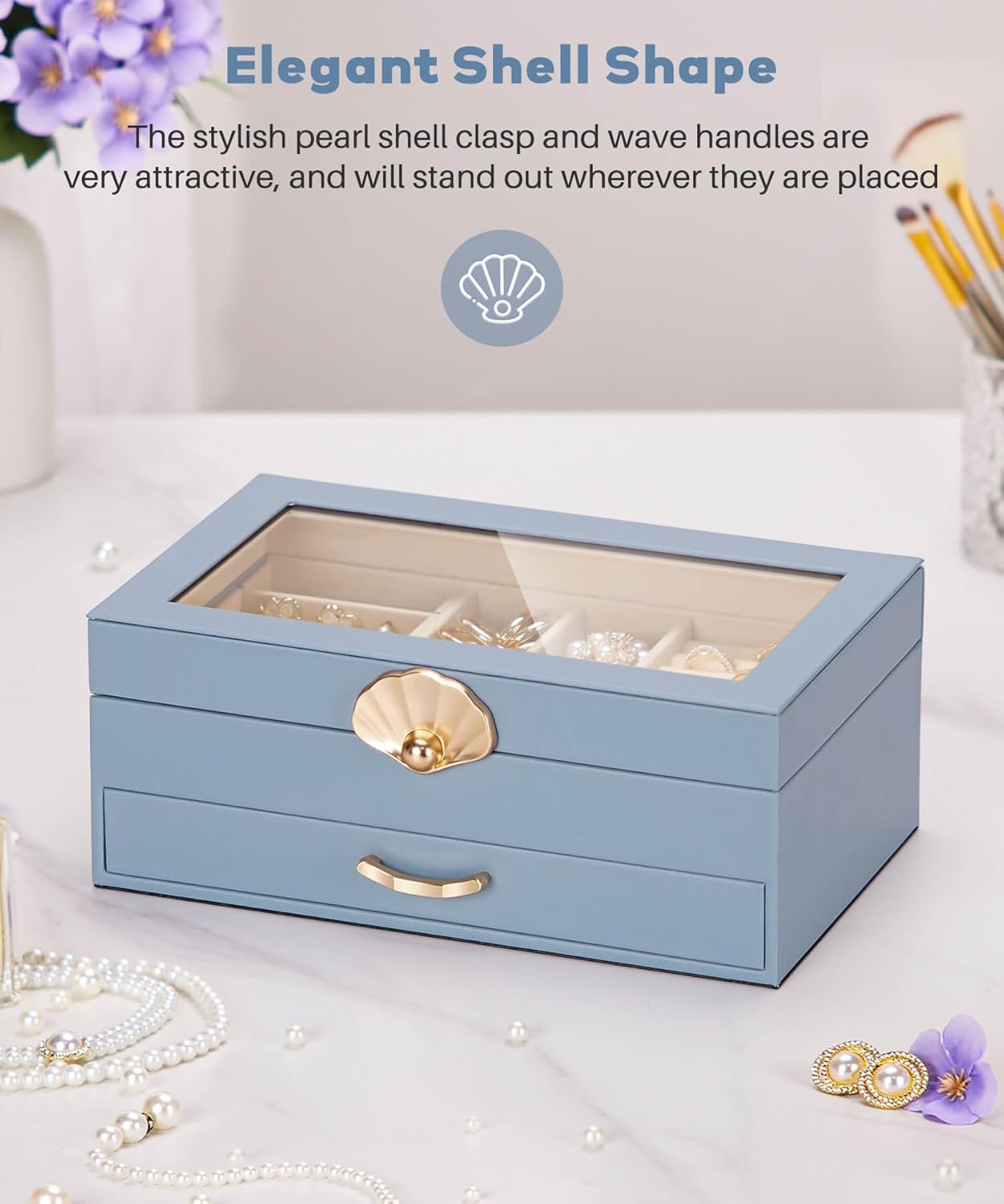 Direct Manufacturer Jewelry Box with 1 Drawers: Display Organizer for Earrings Necklaces - Gift for Girls Women (Grey Blue) Low MOQ