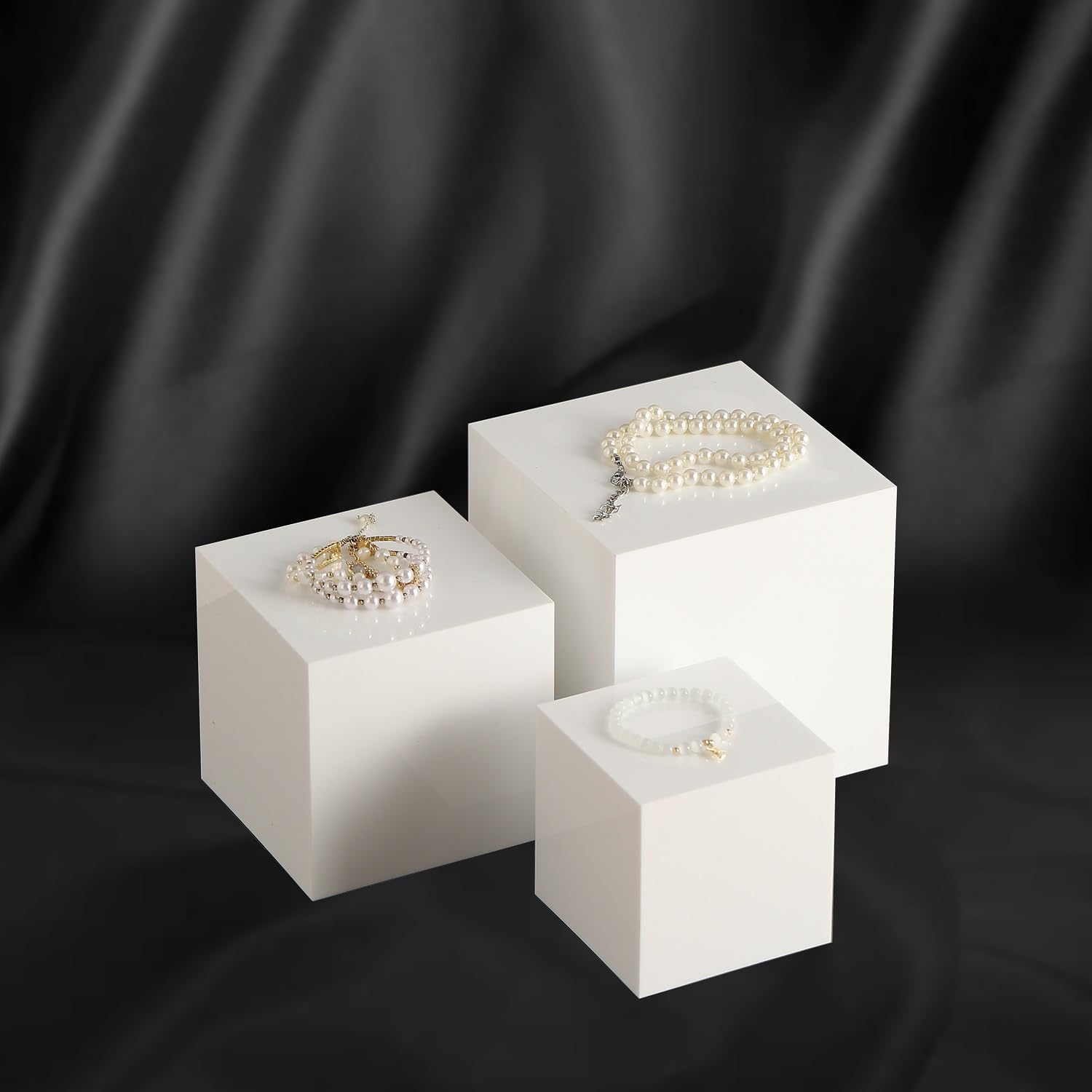 ODM Glossy White Acrylic Cubes Display Nesting Risers,for displays and photography,displaying jewelry, cosmetics, figures,for retail counter,exhibition, Set of 3(4",5",6" cubes) (Glossy White) Custom Logo Service