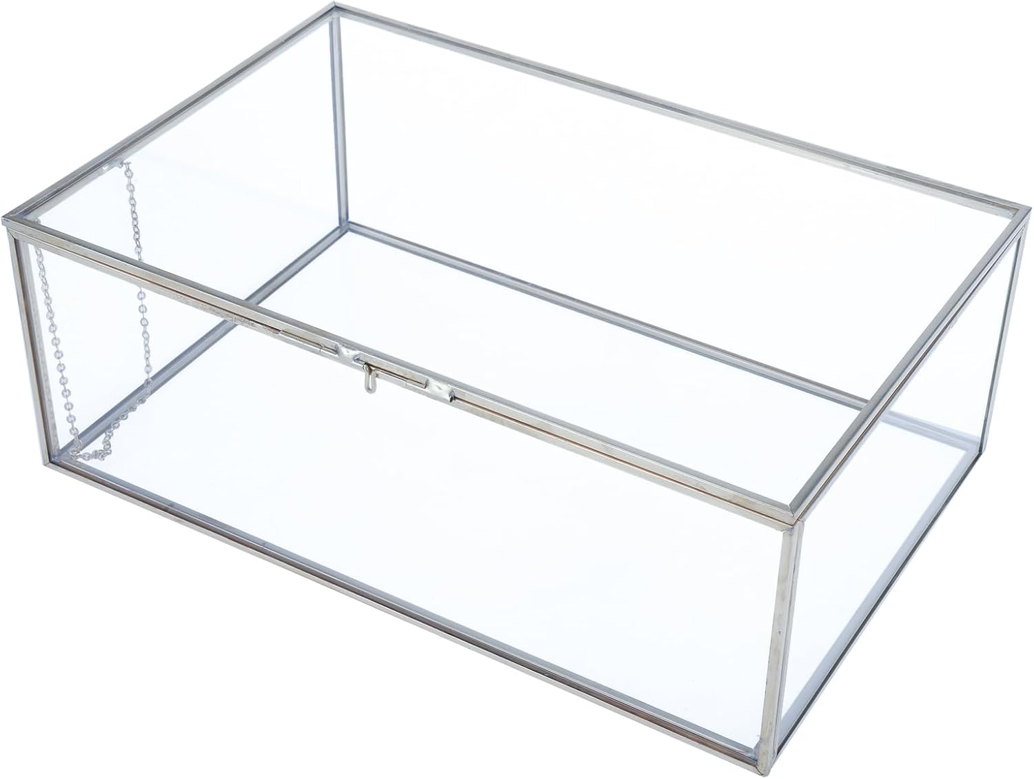 HighFree Vintage Glass Box with Lid - Clear Jewelry Glass Display Box Keepsake Box - Home Decor Decorative Box for Trinket Rings Bracelet (Silver, Large)