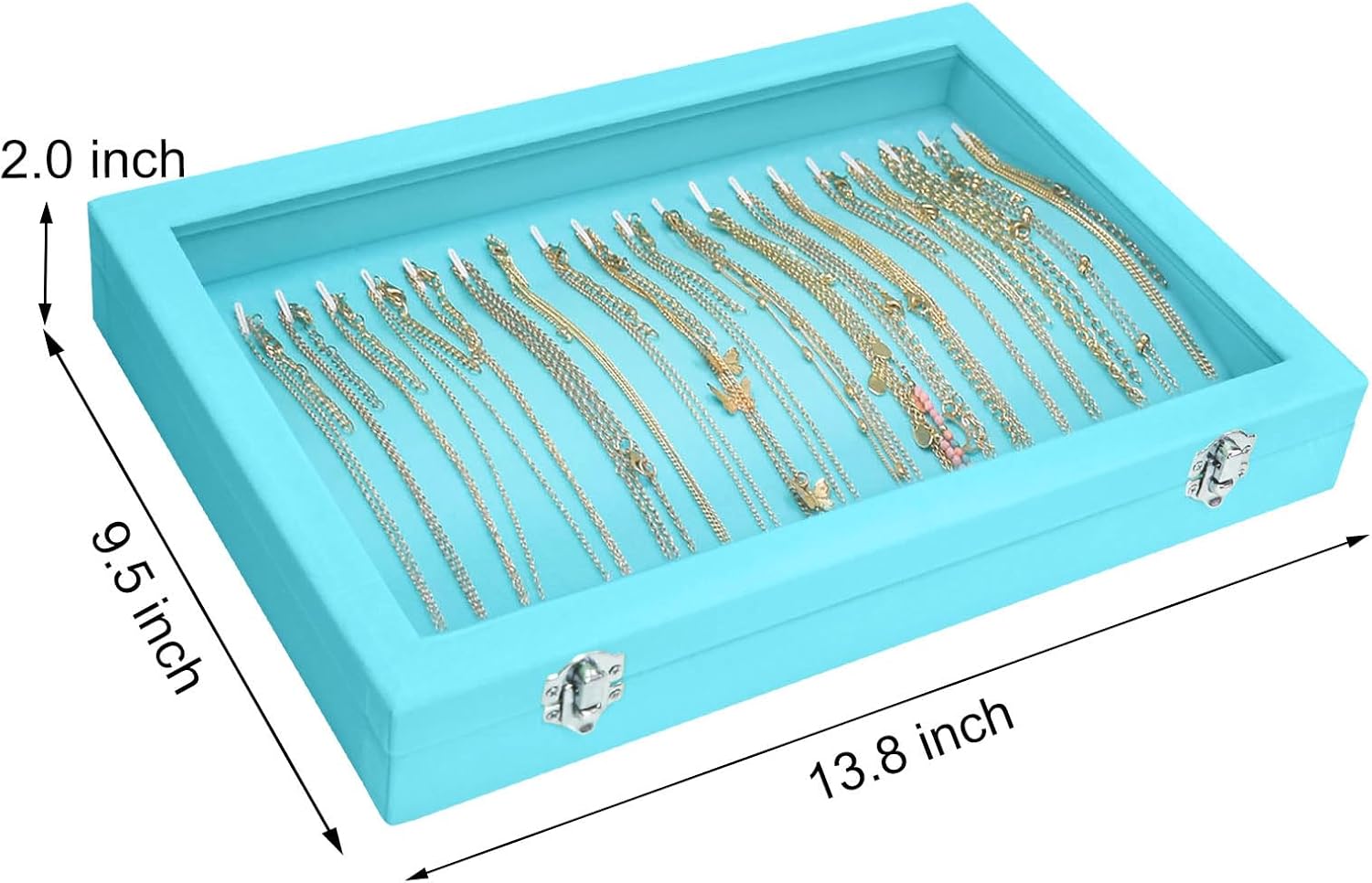 Direct Manufacturer Necklace Organizer Box Premium 20 Hooks Velvet Necklace Display Jewelry Tray with Transparent Lid Jewelry Necklace Display Box for Necklace Pendants Suitable for Women and Girls (Light Blue) Low MOQ