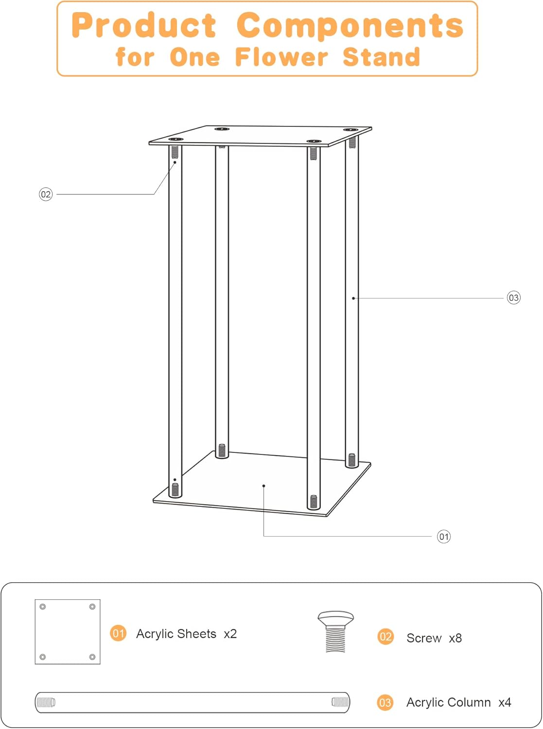 Private Label YALLOVE Acrylic Flower Stand, Set of 2 Clear Pedestal, 15.75 Inch Tall Vases for Wedding Event Party Props, Home Decor OEM Wholesale Manufacturer