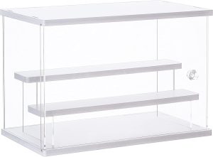 Acrylic Display Case Clear Display Storage Box Countertop Cube for Collectibles, Action Figures, Miniature Figurines Dustproof Protection Storage & Organizing (White, 12.4x7x8.6in)
