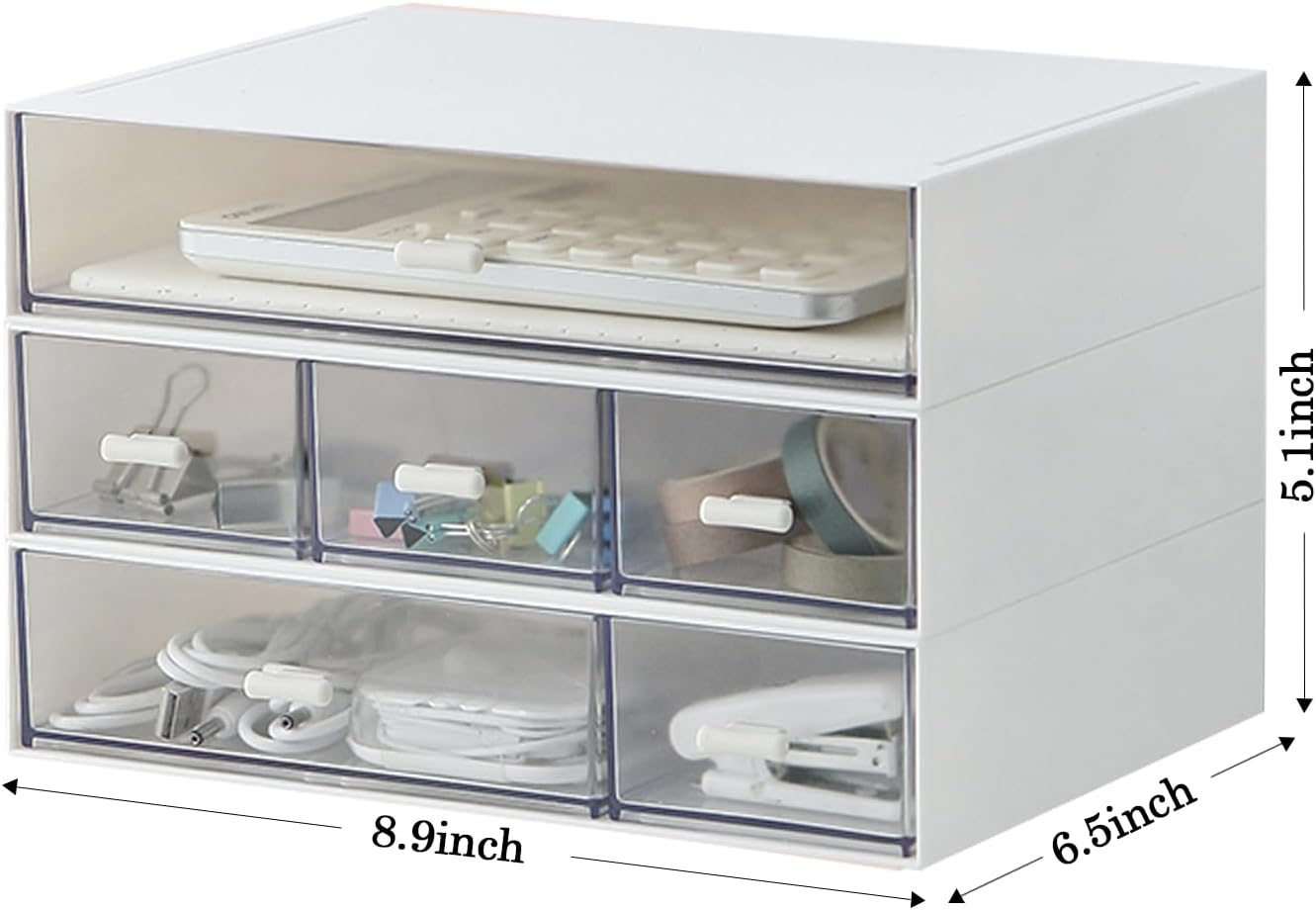 Private Label Desk Organizer with 6 Drawers, Makeup Organizer, Plastic Cosmetic Organizer, Bathroom Organization Boxes, Desktop Storage Box(White) Custom Logo Service
