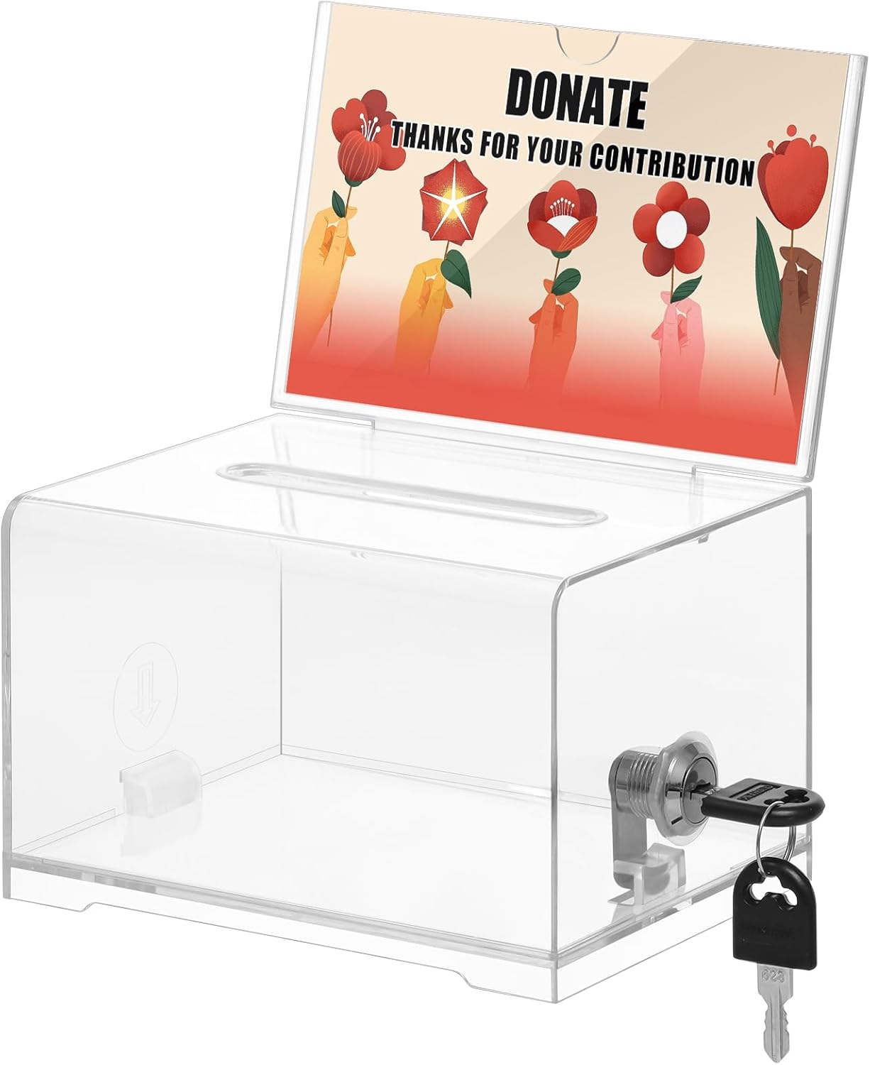 KYODOLED Clear Donation Box for Fundraising with Lock & Sign Holder, Multi-Use Voting and Raffle Box, Tip Jar, Secure Storage, Size 6.2'' x 4.6'' x 4.0''