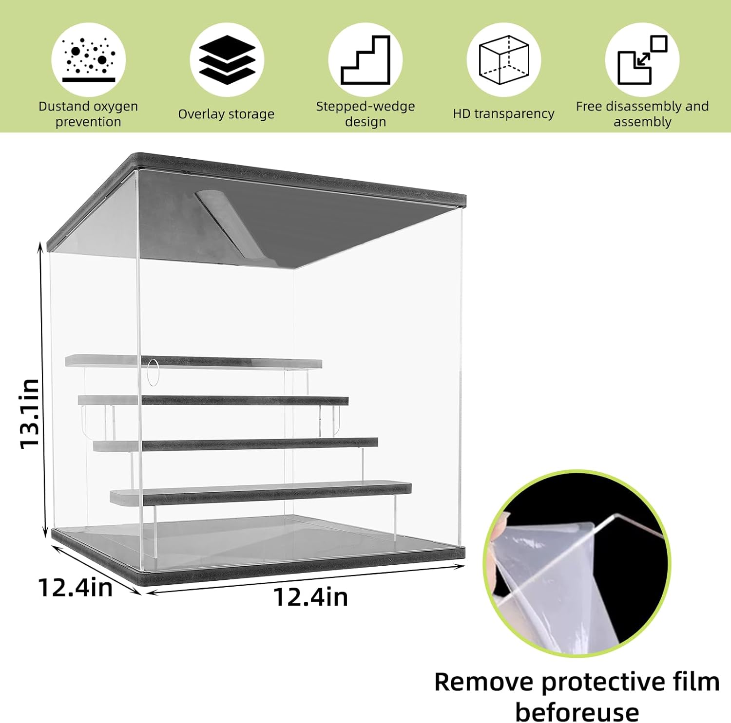 Private Label Clear Acrylic Display Case Stand with Led Light, Bluetooth RGB Lighting Plus Remote Control, 5 Tier Storage Display Box Showcase,Dustproof Organizer Box for Collectibles(Black 5Tier) Ecommerce Ready Product