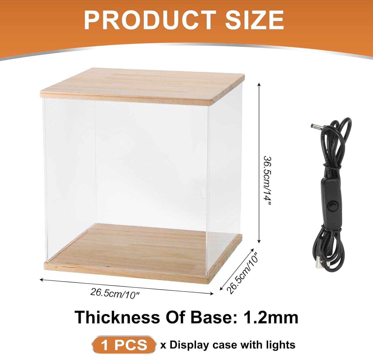 Private Label MECCANIXITY Clear Display Case, Acrylic Figure Display Case Clear Display Boxes for Collectibles, Figures Model Toys Home Storage(with Line LED Light, 10x10x15 Inch Wood Base) Ecommerce Ready Product