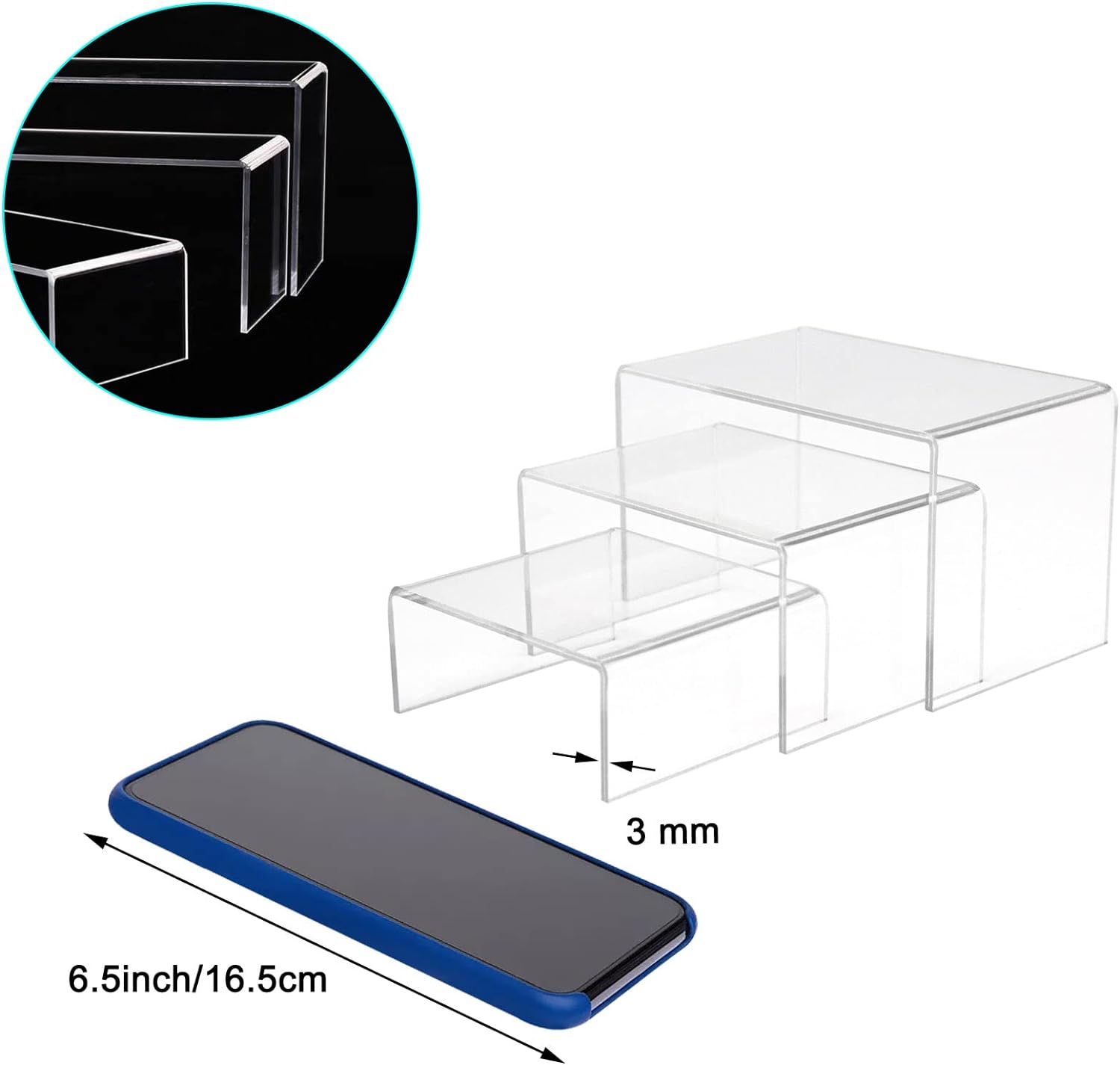 Private Label 2 Sets Acrylic Display Risers(3",4",5") Clear Product Stand,Cupcakes Holder Dessert Transparent Showcase Stands, Candy Bar Risers, Lifts for Figures OEM Wholesale Manufacturer