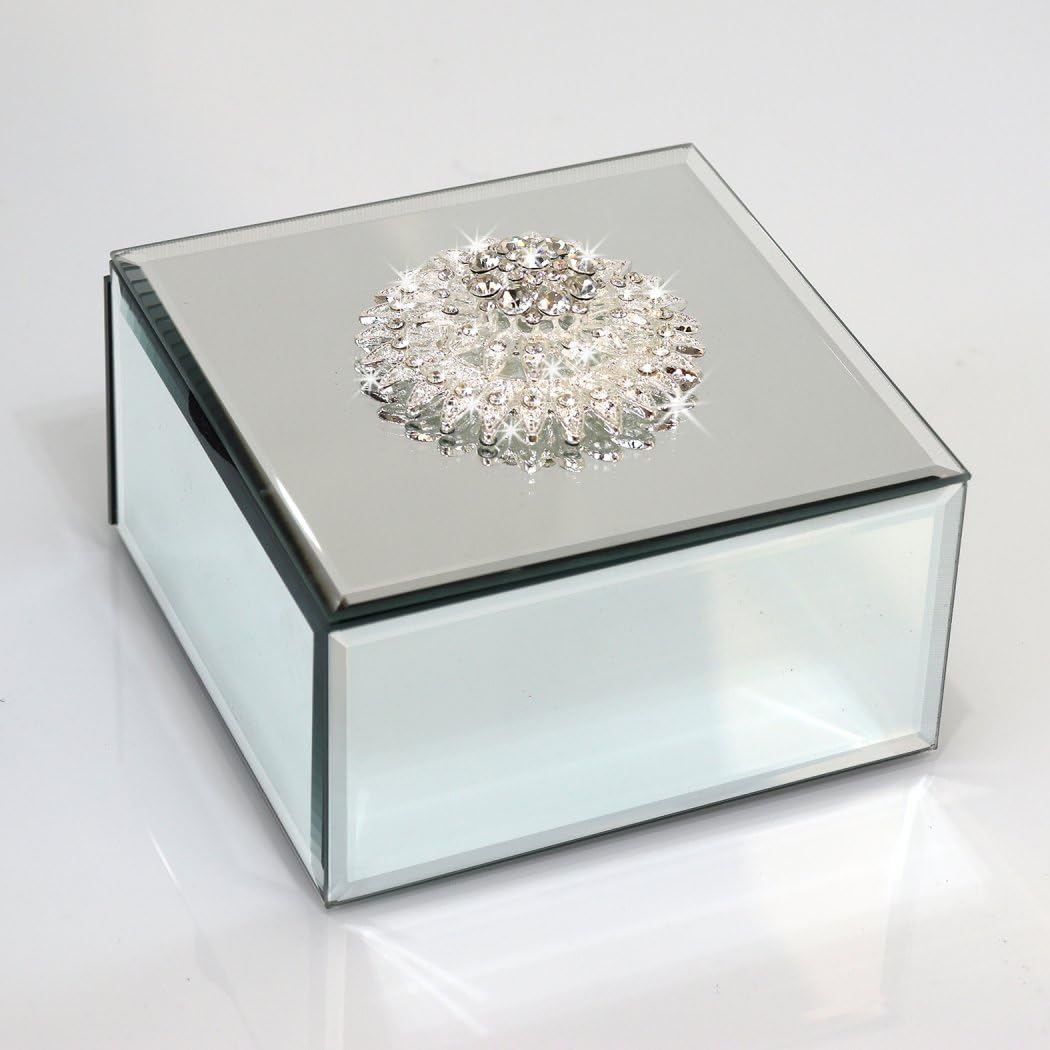 Square Jewelry Organizer Box Diamond Accessories Mirrored Holder In Silver Mirror Glass For Storage Collection