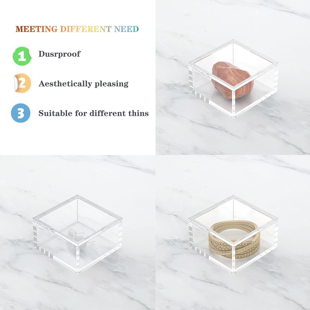 ODM AITEE Acrylic Box with Lid, Clear Cube Display Case, Multi-Purpose Box Square Container for Holding Staples, Highlighters, Adhesive Tape, Paper Clips, Stamps, Display in Office or Home (Medium) Custom Logo Service
