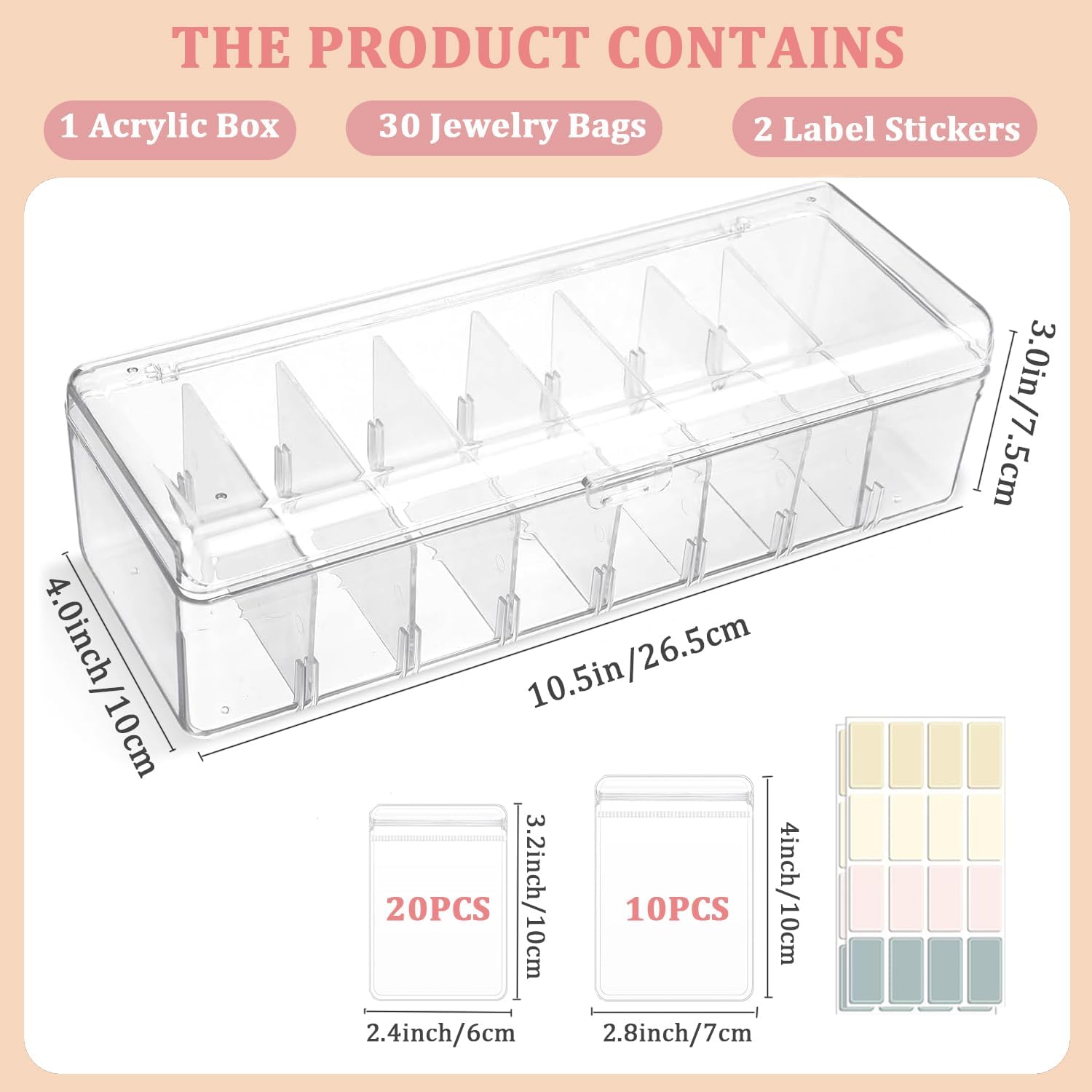 Direct Manufacturer Acrylic Jewelry Box Organizer, Clear Jewelry Organizer and Storage with 30 Portable Anti Tarnish Jewelry Bags, Jewelry Travel Bag for Rings,Necklaces, Earrings Organizer for Women Girls, Clear Low MOQ
