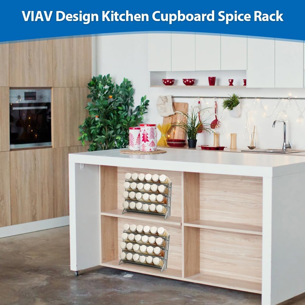 Private Label 2PCS 4Tier Spice Rack for Counter Free Standing,Spice Rack for Inside Cupboard Hanging Wall Mounted Spice Seasoning Organiser Spice Jars Bottle Organizer for Kitchen Pantry（Silver） Dropshipping Friendly