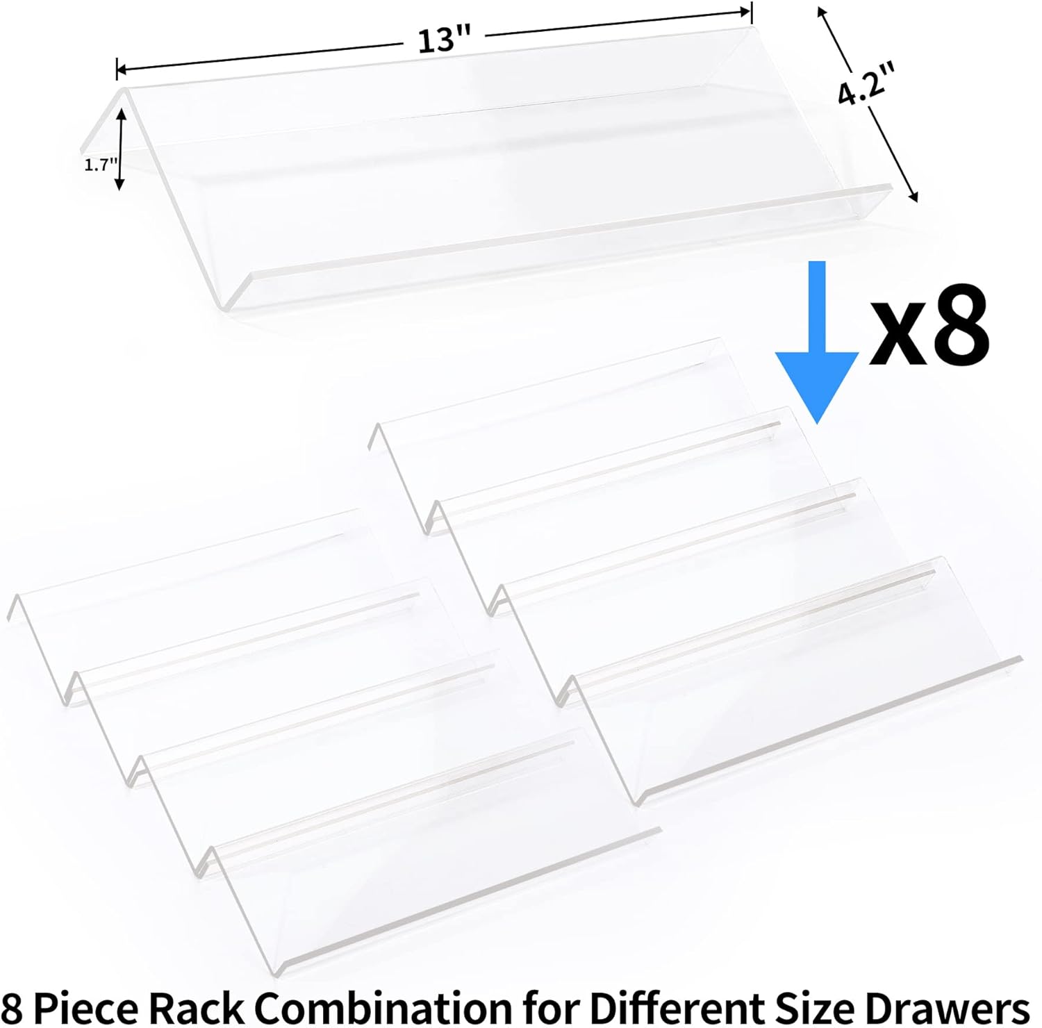 Private Label Clear Acrylic Spice Drawer Organizer, 4 Tier- 2 Set Expandable From 13" to 26" Drawer Seasoning Organizer, Kitchen Spice Rack Tray for Drawer/Countertop (Jars not included) Dropshipping Friendly