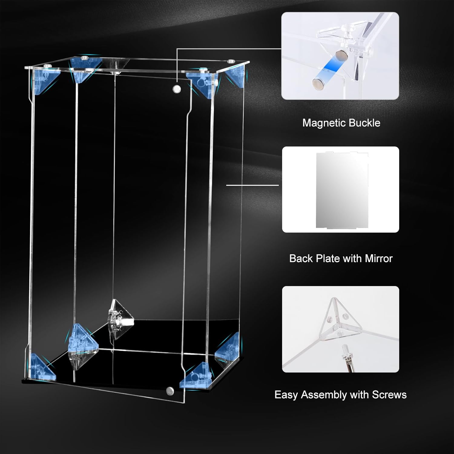 Wholesale OEM ODM Acrylic Display Case Clear Action Figure Display Case with Mirrored Back, Dustproof Protection Display Box Alternative Glass Case for Collectibles Figures Models Doll Toys (6x6x10 inch; 15x15x25 cm) Factory & Supplier