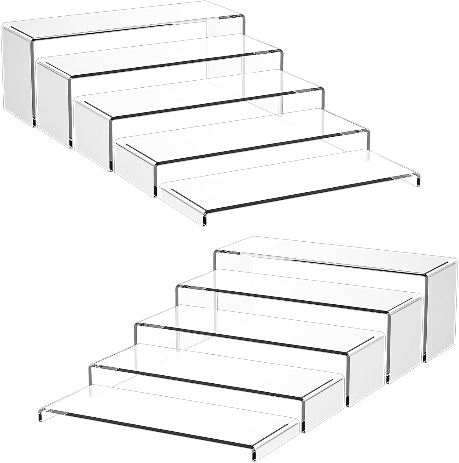 10 Pack Acrylic Spice Rack Organizer for Cabinet(10.8"~12.4"L), 5 Size Seasoning Organization with Non-Slide Silicone Pads, Clear Shelf Riser Storage Can & Cup for Kitchen Countertop, Cupboard, Pantry