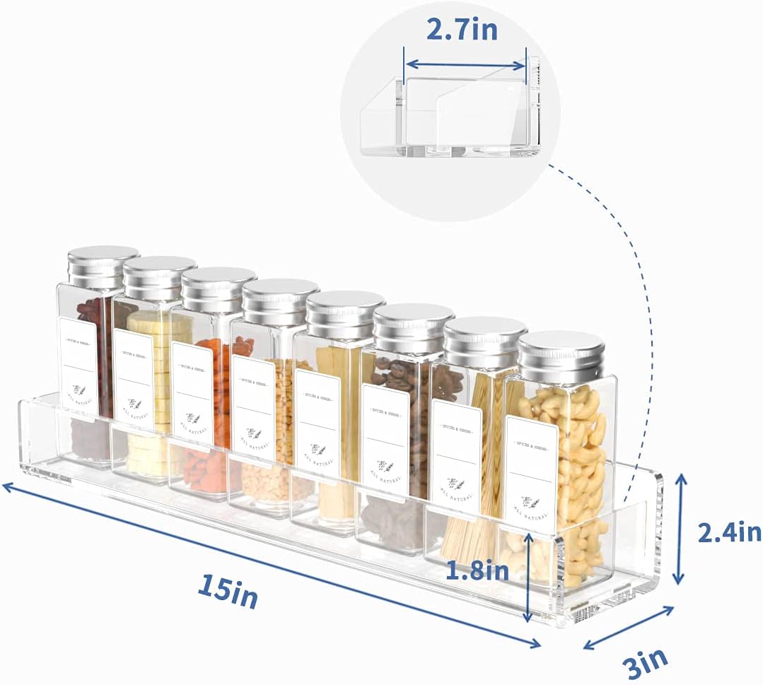 Private Label FEMELI Acrylic Wall Mount Spice Rack - 15 Inch, 4 Pack Hanging Spice Rack Shelf for Cabinets, Cupboard or Pantry Door, Kitchen Organizer Dropshipping Friendly