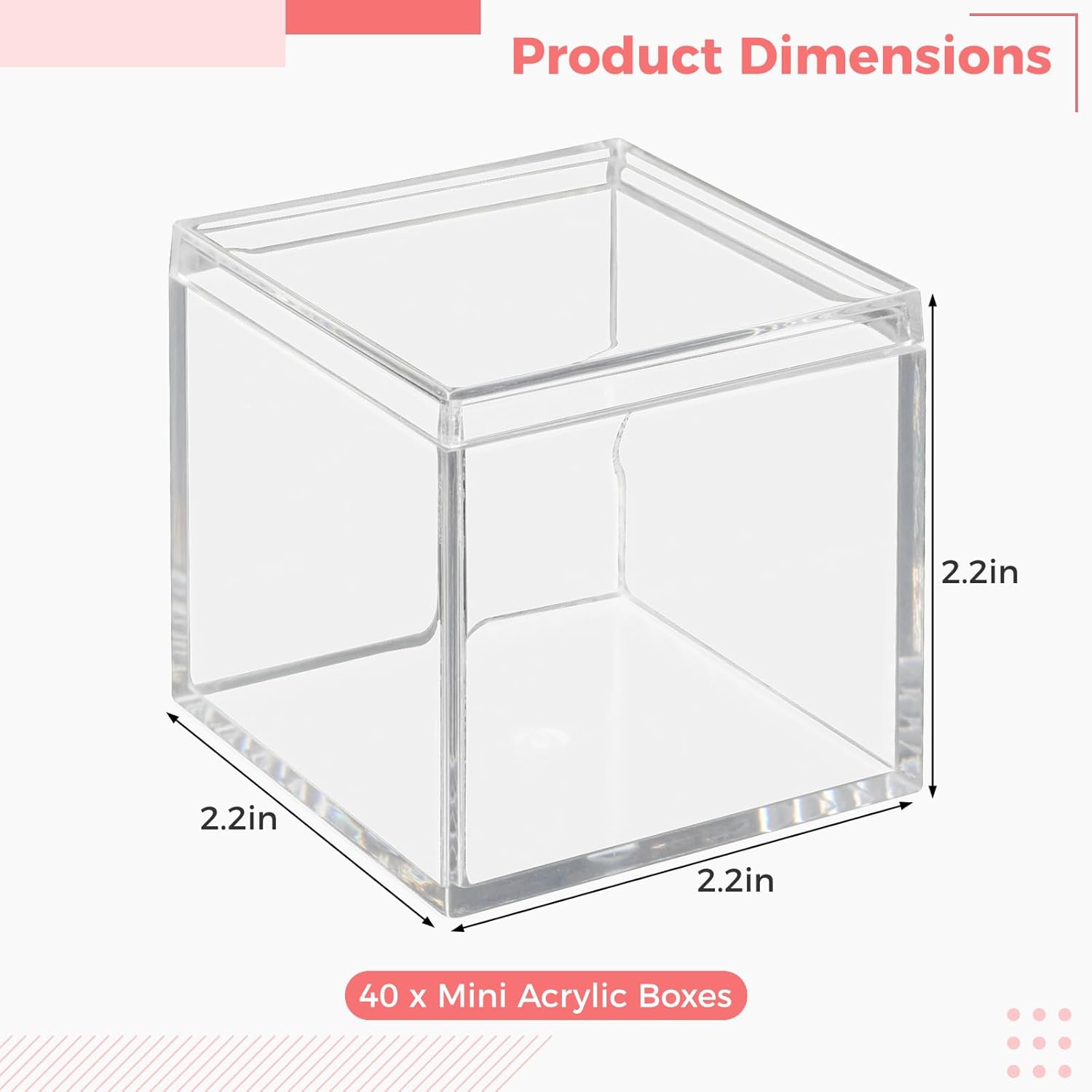 Private Label 40 Pcs Acrylic Boxes - Clear Small Square Display Boxes, 2.2 x 2.2 x 2.2 in, With Lids for Candy, Pill, Earring, Jewelry, Tiny Beads Wholesale Manufacturer