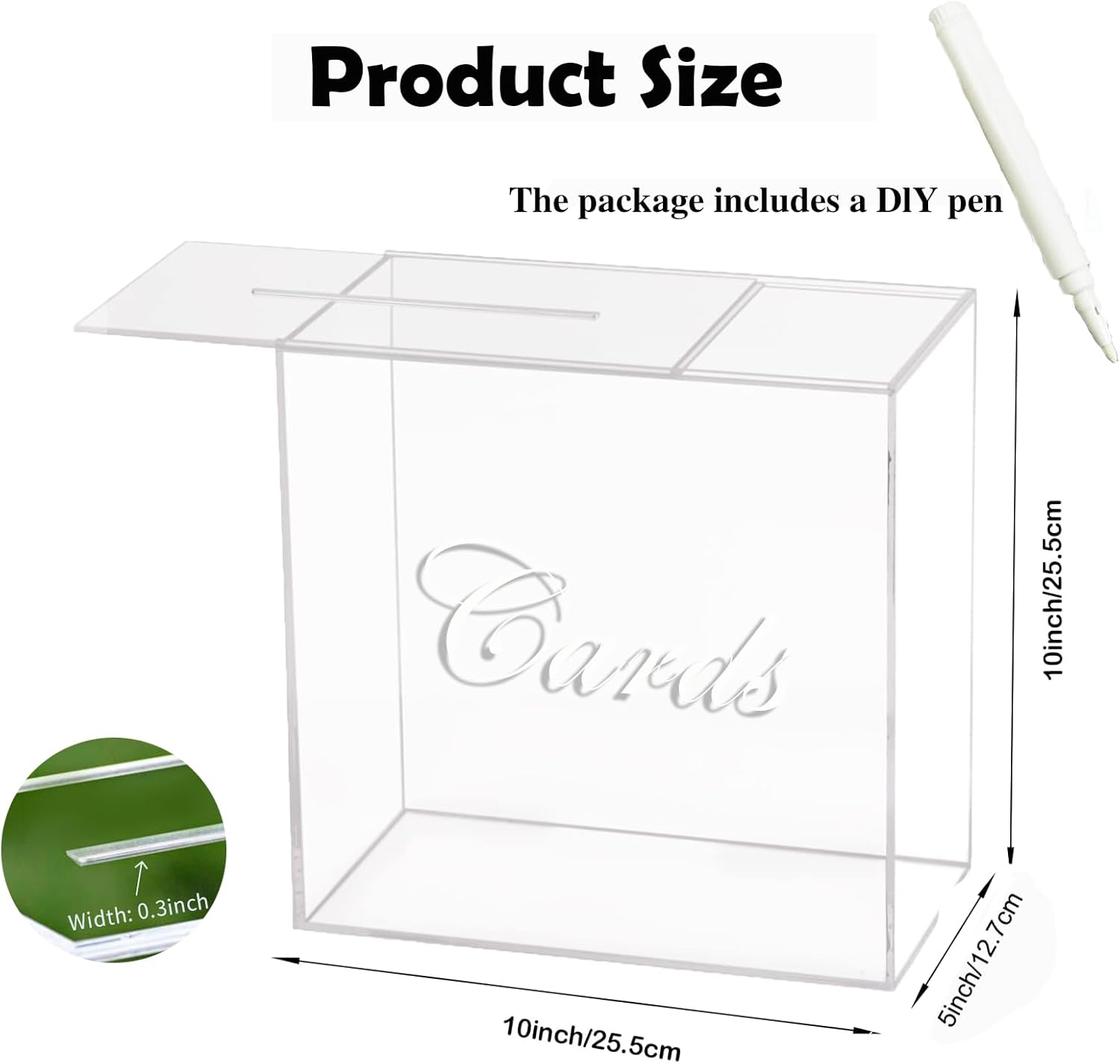 Private Label Large Clear Acrylic Wedding Card Box with Slot and Pen, 10x10x5 inch Wedding Receptions Wishing Well Money Box, DIY Card Box for Party, Graduation, Bridal Shower, Birthday (Clear) Wholesale Manufacturer