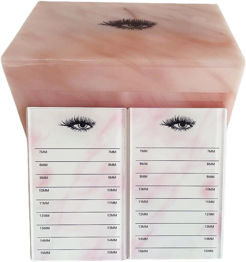 Private Label 10 Layers Acrylic Eyelash Storage Box,Eyelash Holder Extension Tool,Makeup Organizer False Eyelashes Glue Pallet Holder, Grafting Eye lashes Close-Packed Display with 10 Pallets (Pink Marble) Custom Logo Service
