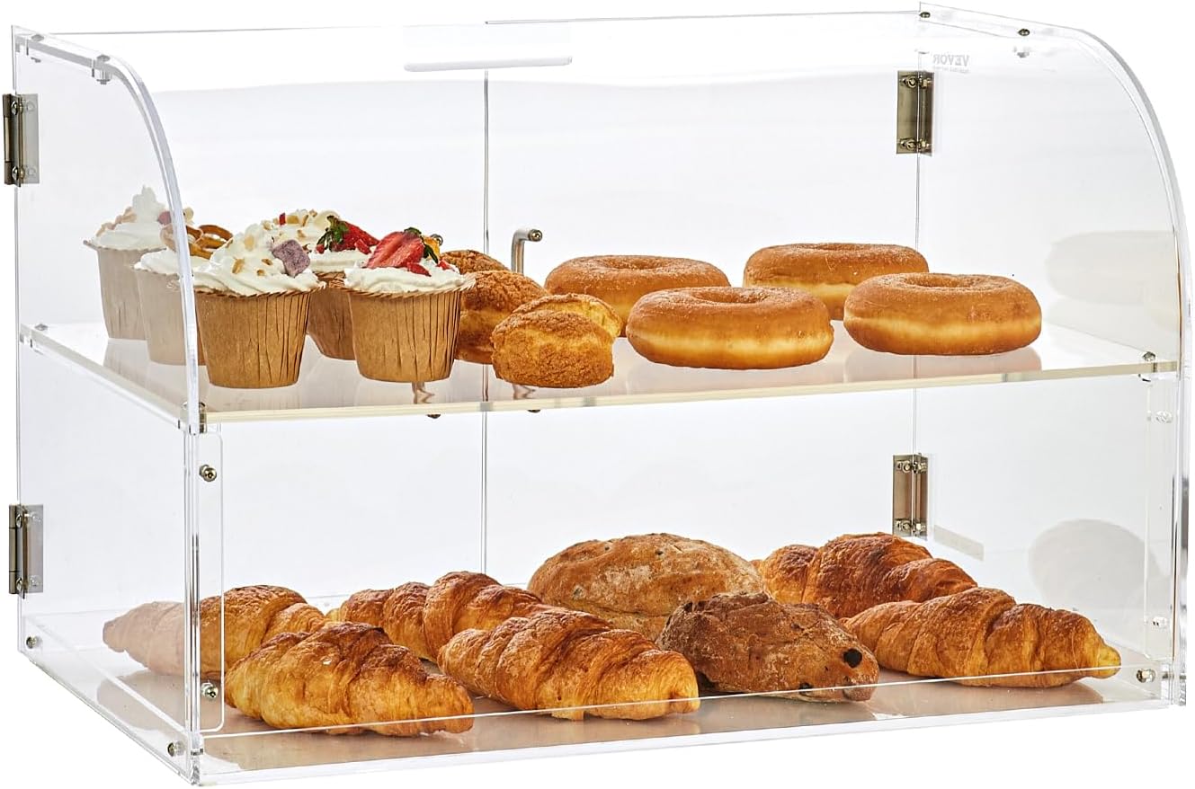 Wholesale OEM ODM VEVOR Pastry Display Case, 2-Tier Commercial Countertop Bakery Display Case, Acrylic Display Box with Rear Door Access & Removable Shelves, Keep Fresh for Donut Bagels Cake Cookie, 22"x14"x14" Factory & Supplier