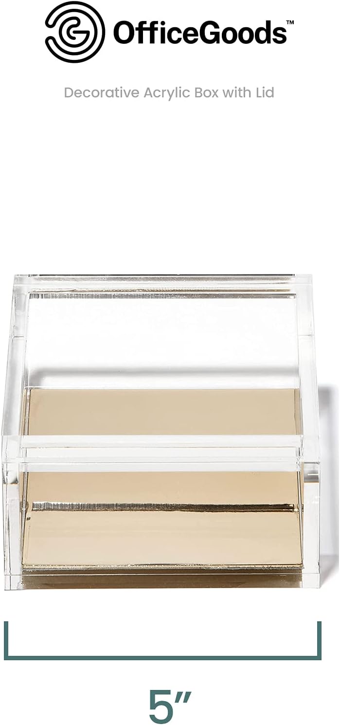 Private Label OfficeGoods Acrylic Desk Organizer w/Gold Base – Functional & Elegant Odds & Ends Box for Display or Storage – Perfect for Home or Office, Kitchen, Bathroom Vanity, Curio Display - Large Custom Logo Service