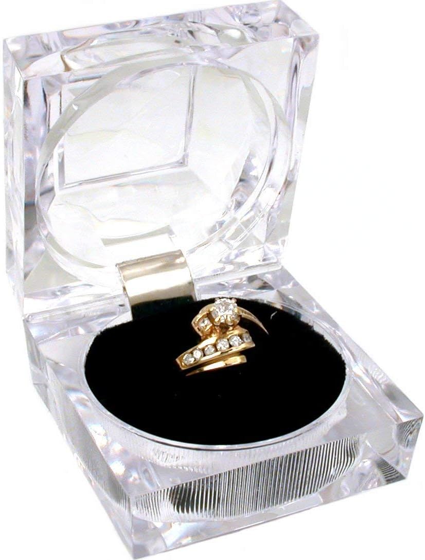 ODM Thickened 12 pcs Clear Crystal Ring Gift Boxes Earrings Jewelry Storage Box Acrylic Display Organizer Case for All Kinds of Ring Earrings Velvet Insert Black, 1.8" x 1.8" x 1.8" Custom Mold Development