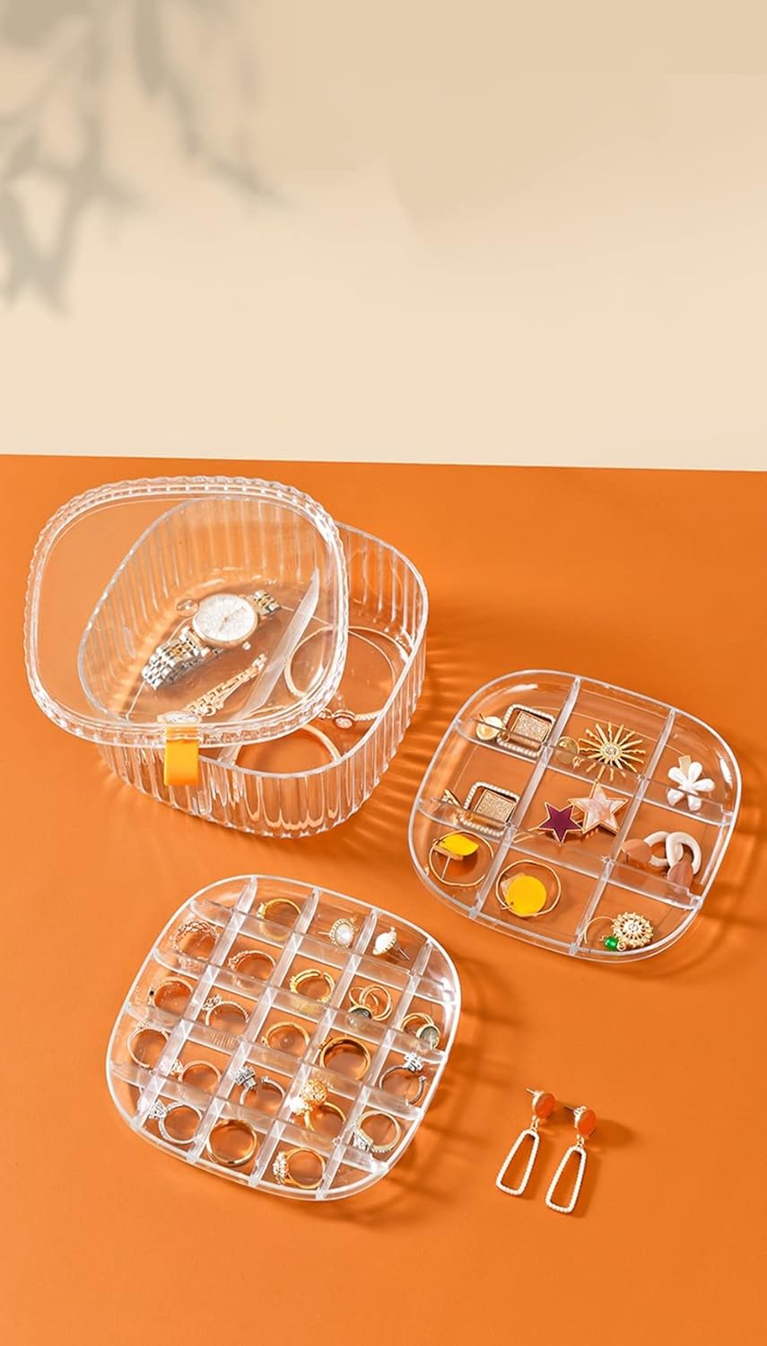 Jewelry Organizer Tray for Drawer Desk Small Jewelry Storage Box for Women Clear Acrylic Jewelry Box 3-Layer Jewelry Tray Case for Earring Rings Gift for Women Girls (clear)