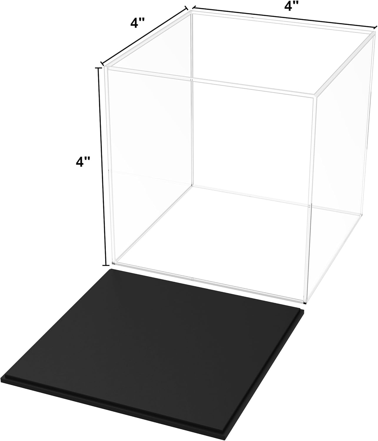 ODM Display Case for Collectibles Secure Assemble Cube Acrylic Box for Display with Matte Black Acrylic Base, 4 Inch Dustproof Showcase for Dolls, Figures [4x4x4 inch] Custom Logo Service