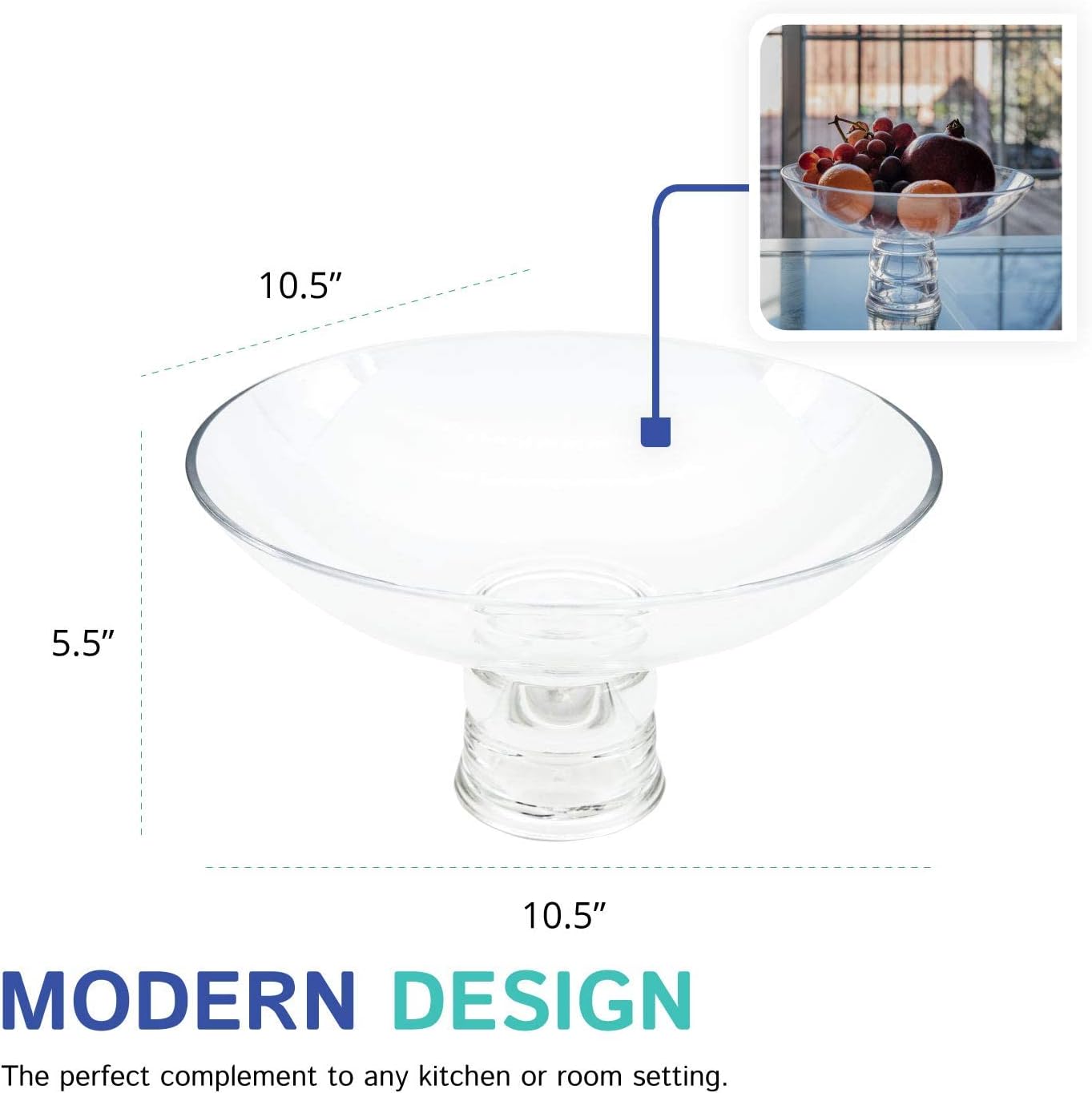 Private Label Huang Acrylic Clear Large Round Fruit Bowl with Multifunctional Removable Pedestal | Decorative Kitchen Table or Countertop Centerpiece Stand | 10.5 x 10.5 x 5.5 inches OEM Wholesale Manufacturer