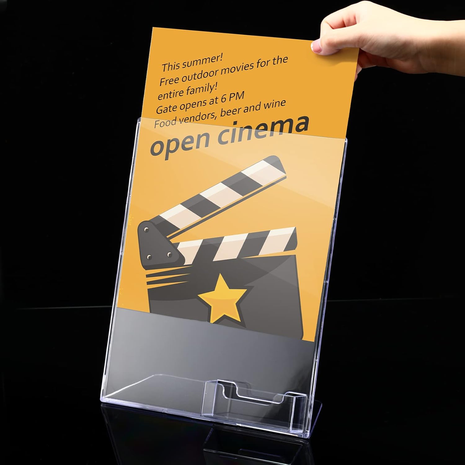 Wholesale 8.5 x 11 Acrylic Sign Holder with Business Card Holder Clear Brochure Display Stand with Attached Business Card Pocket Advertisement Printed Material Flyer Holder Flyer Stand Frame (6) China Factory Bulk Supply