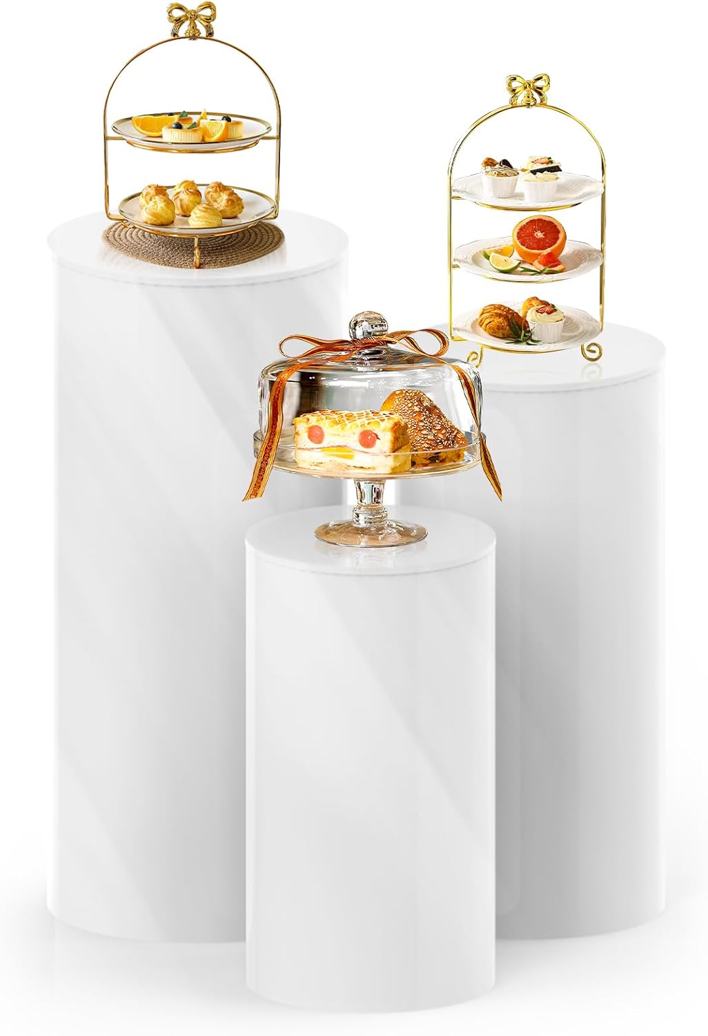3PC Cylinder Pedestal Stands for Party, White Round Large Cylinder Tables, Pedestal Display Plinth Pillars for Wedding Ceremony Birthday Party Art Decor