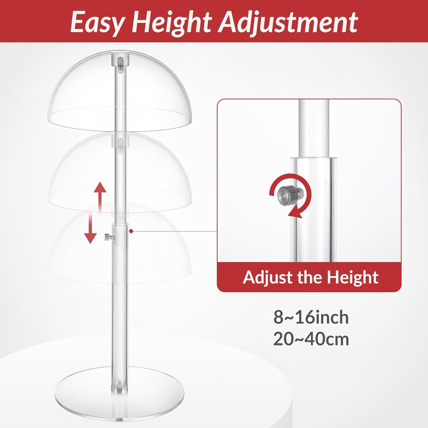 Private Label 2 Pack Clear Acrylic Hat Display Stand Height Adjustable, Countertop Hat Holder for Baseball Caps Cowboy, Wig Head Counter Stand for Closet (PATENT PENDING) OEM Wholesale Manufacturer