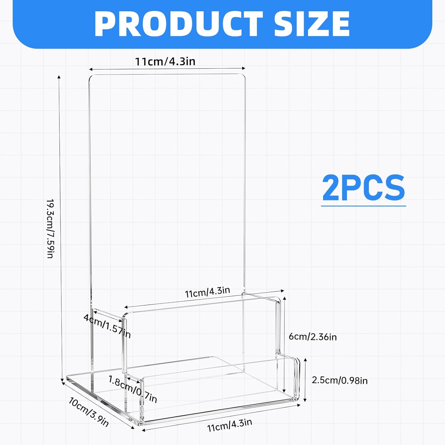 Wholesale Acrylic Brochure Holder Stand, 2 Pack 4.3‘’ x 7.6‘’ Clear Brochure Stand with with Business Card Holder Plastic Flyer Display Stand for Magazine Pamphlet Booklets Menu Journals Business Card Trifold China Factory Bulk Supply