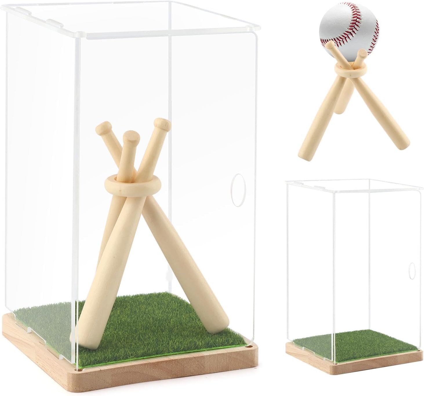 Baseball Display Case with Stand Holder, Acrylic Box with Grass Pad Memorabilia Showcase Holder, Wooden Base for Balls, Autographed/Memorabilia Signed Baseball Clear Case Cube(Color:Clear)