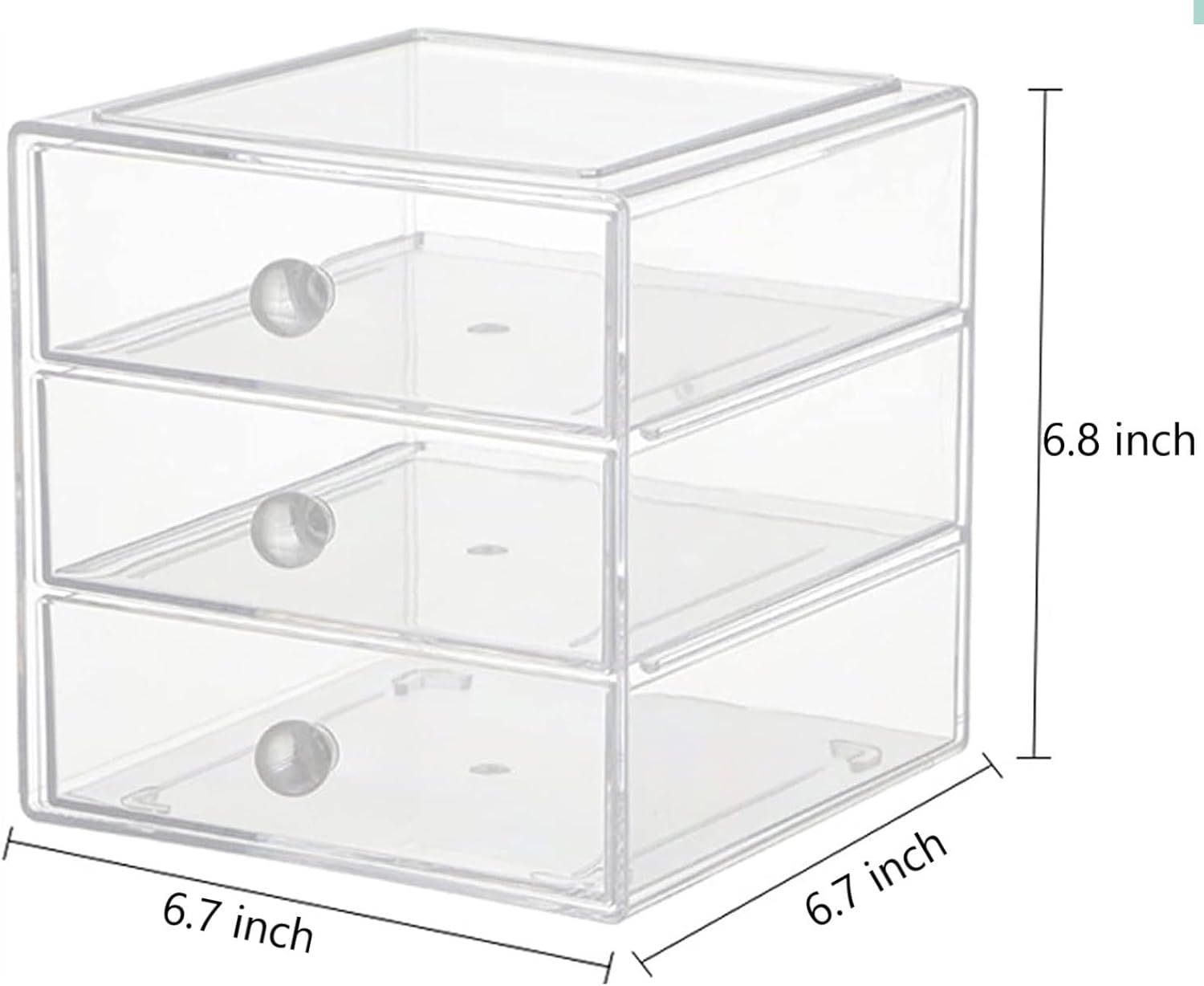 Private Label Makeup Drawer Organizer Box with 3 Drawers, Acrylic Cosmetic Display Case Vanity Organizer Jewelry Storage Box Stackable Storage for Cosmetics, Skin Care, Bathroom, Countertop, Clear Factory Direct Price