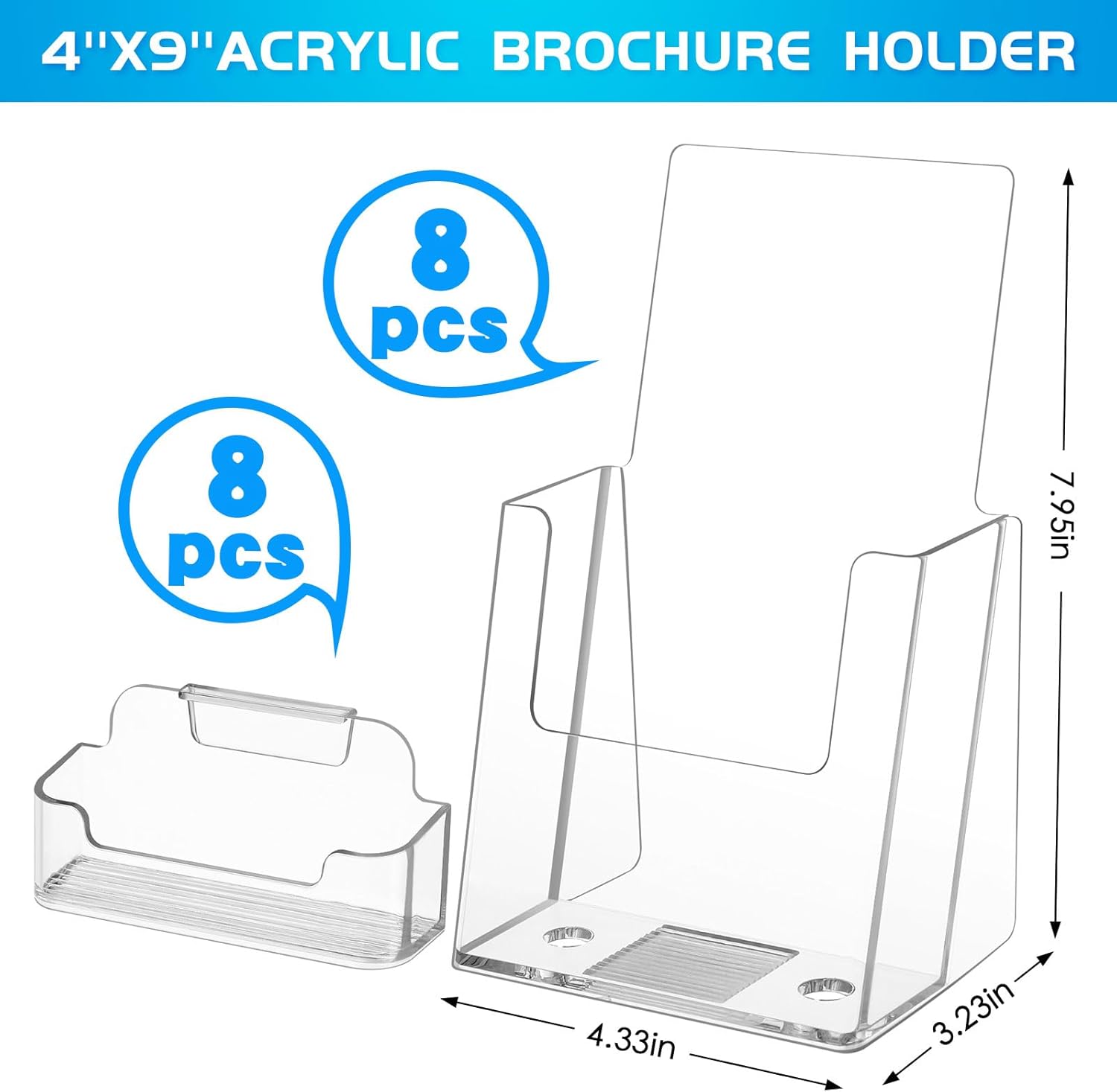 Wholesale 8 Sets Acrylic Brochure Holder 4'' x 9'' Brochure Display Stand Pamphlet Holder Flyer Stand Plastic Flyer Holder with Business Card Holder for Magazine Literature Booklets Menu Journals China Factory Bulk Supply