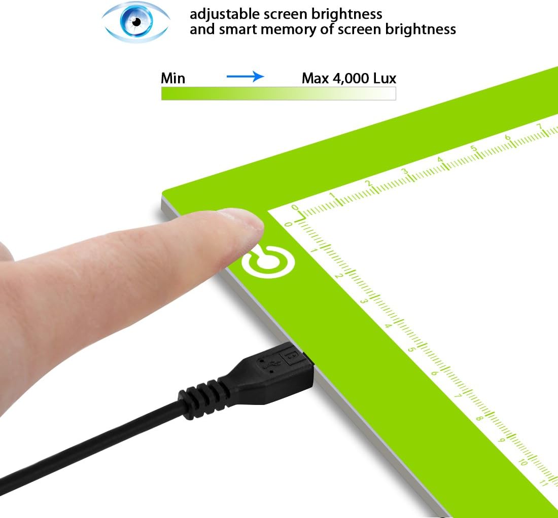Private Label LitEnergy Portable A4 LED Copy Board Light Tracing Box, Green Ultra-Thin Adjustable USB Power Artcraft LED Trace Light Pad for Tattoo Drawing, Streaming, Sketching, Animation, Stenciling Ecommerce Ready Product