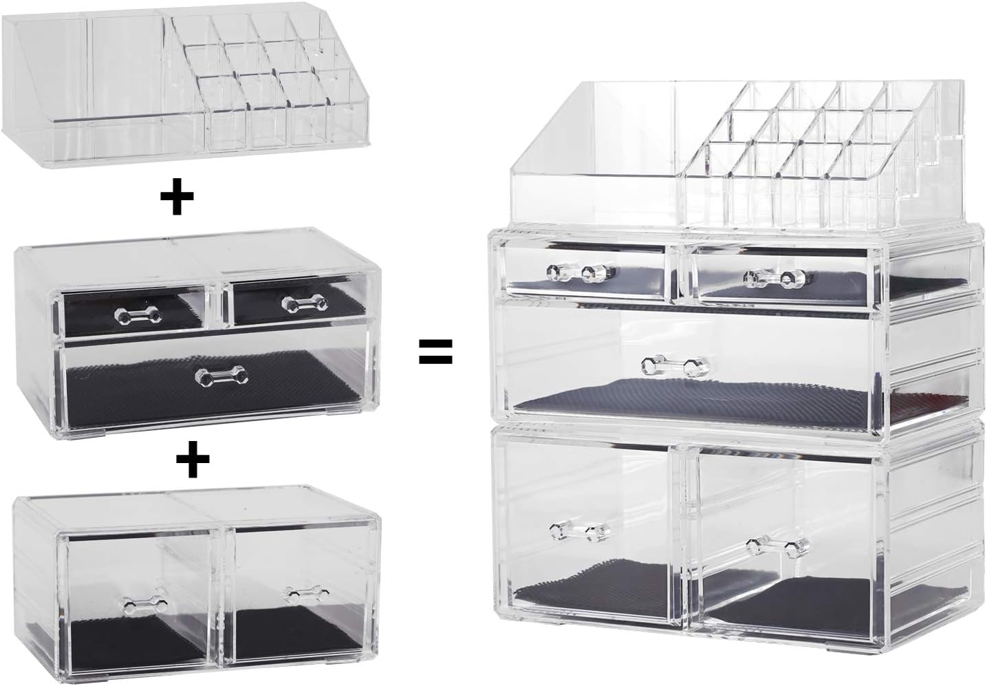 Private Label Sooyee Makeup Organizer,Acrylic Cosmetic Organizer Storage Drawers Jewelry and Cosmetic Display Cases Box(5 Drawers 7 Tiers) 3 Pieces Stackable,Clear Custom Logo Service