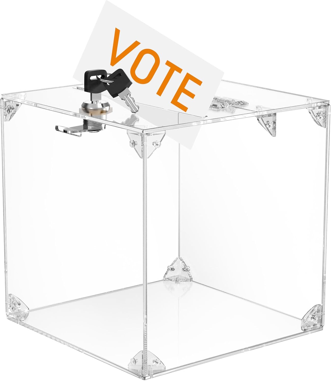 MaxGear Acrylic Donation Box with Lock 1 Pack, 7.8"x7.8"x7.8" Large Ballot Suggestion Box, Square Case for Fundraising, Donations
