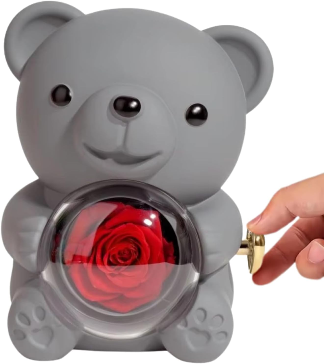 Eternal Rose Hug Bear Jewelry Gift Box for Girls,Preserved Rose Bear Gift Keepsake Box for Jewelry/Rings/Necklace Storage,Forever Flower Bear Necklace Storage Box as Valentines Day Gift (Grey E)