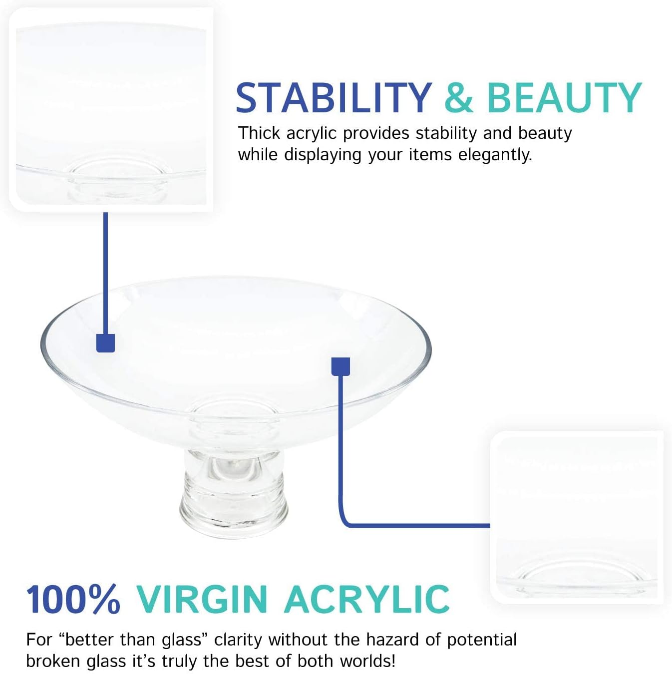 Private Label Huang Acrylic Clear Large Round Fruit Bowl with Multifunctional Removable Pedestal | Decorative Kitchen Table or Countertop Centerpiece Stand | 10.5 x 10.5 x 5.5 inches OEM Wholesale Manufacturer