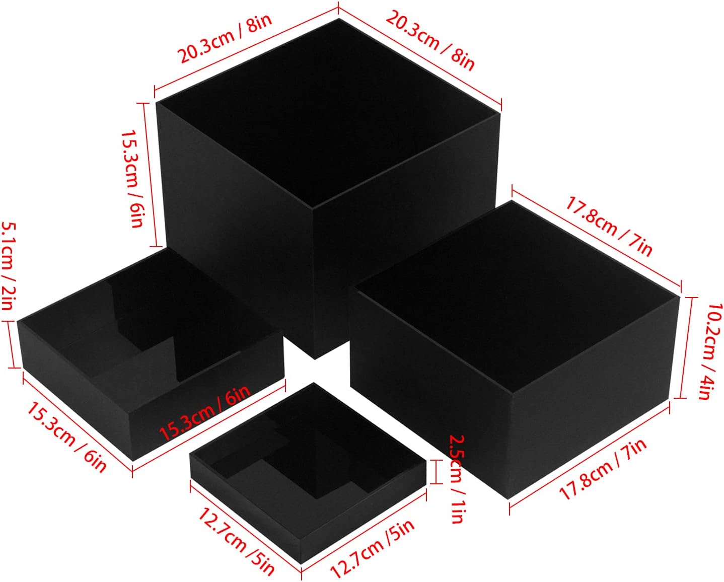ODM Acrylic Cube Display Boxes Pedestals, Black Platform with Hollow One Open Side, Stackable Nesting Risers Stands Shelf for Collectibles Custom Logo Service