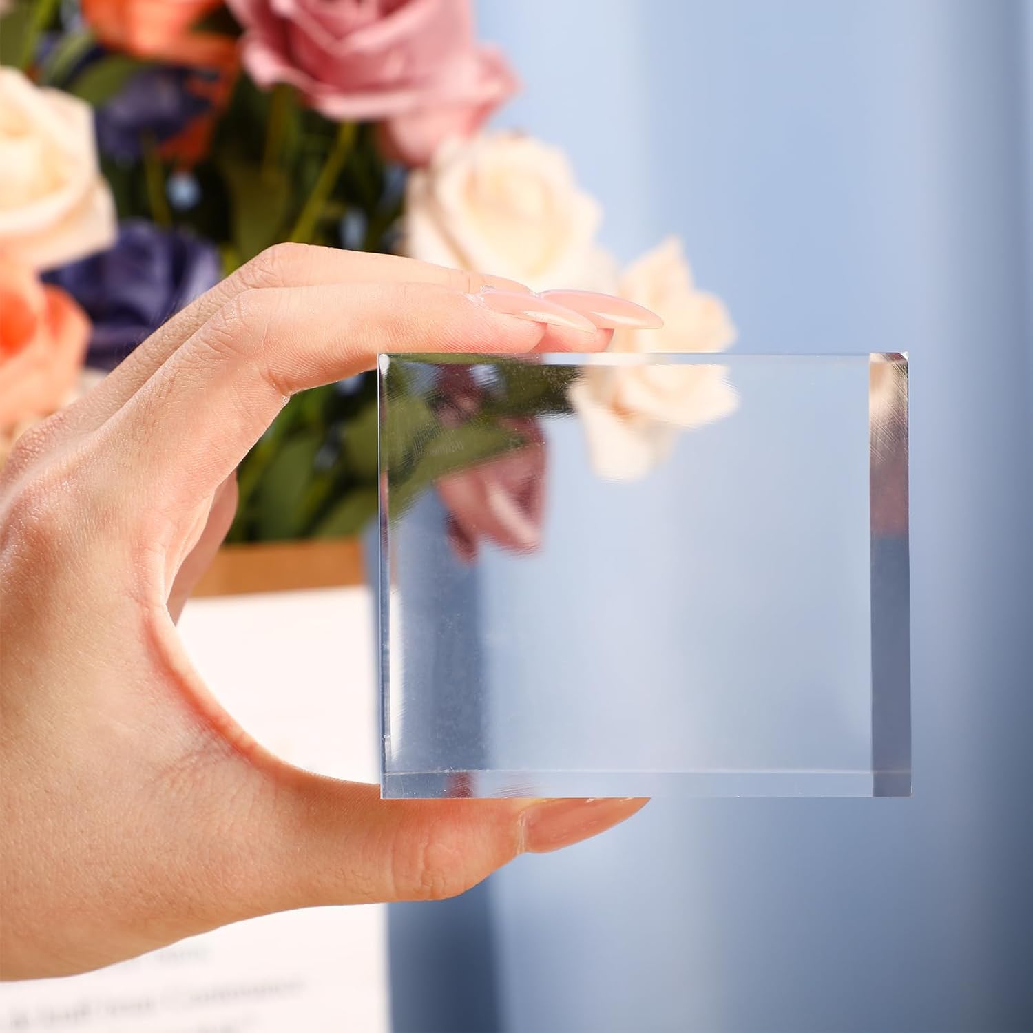 ODM Geelin 6 Pcs Acrylic Square Display Block Clear Polished Acrylic Cube Solid Display Risers Stands for Display Pedestal Stand for Jewelry Perfume Collection, 3 Size Custom Logo Service