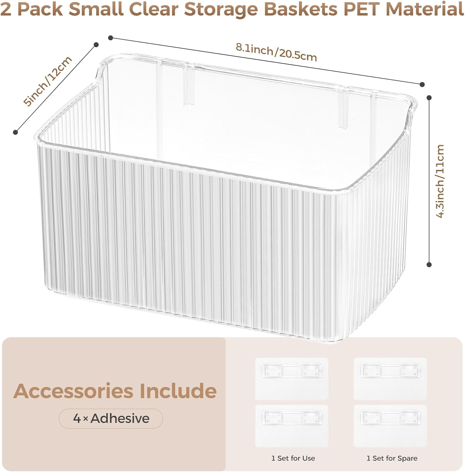 Private Label 2 Pack Adhesive Spice Rack Wall Mount, 8.1" x 4.5" x 4.3", Cabinet Door Organizer Clear Acrylic Shelf, No-Drilling Small Hanging Basket for Kitchen Pantry, Shower Caddy for Bathroom Dropshipping Friendly