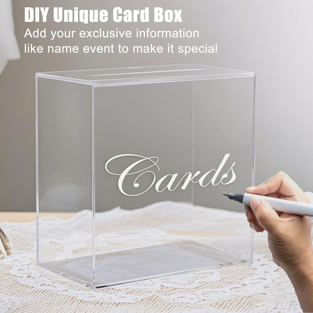 Private Label Large Clear Acrylic Wedding Card Box with Slot and Pen, 10x10x5 inch Wedding Receptions Wishing Well Money Box, DIY Card Box for Party, Graduation, Bridal Shower, Birthday (Clear) Wholesale Manufacturer