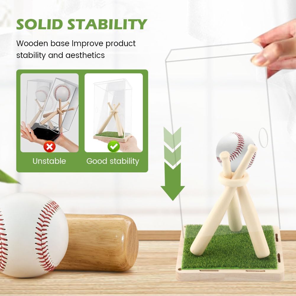 ODM Baseball Display Case with Stand Holder, Acrylic Box with Grass Pad Memorabilia Showcase Holder, Wooden Base for Balls, Autographed/Memorabilia Signed Baseball Clear Case Cube(Color:Clear) Custom Logo Service