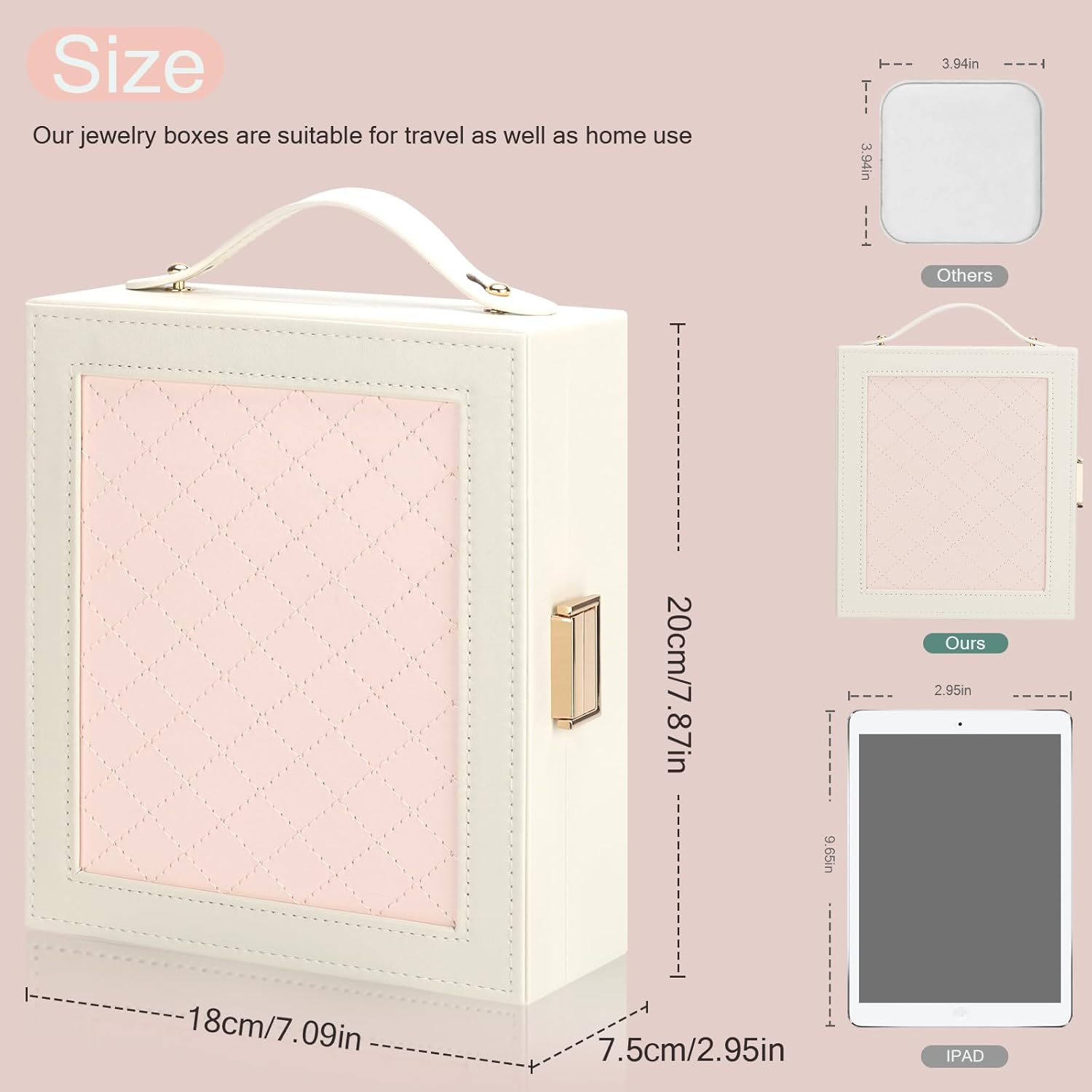 Direct Manufacturer DesignSter Jewelry Box Organizer, Portable Jewelry Storage Box with Mirror, Travel Jewelry Case with Handle for Rings Earrings Bracelets Necklaces(Beige & Pink) Low MOQ